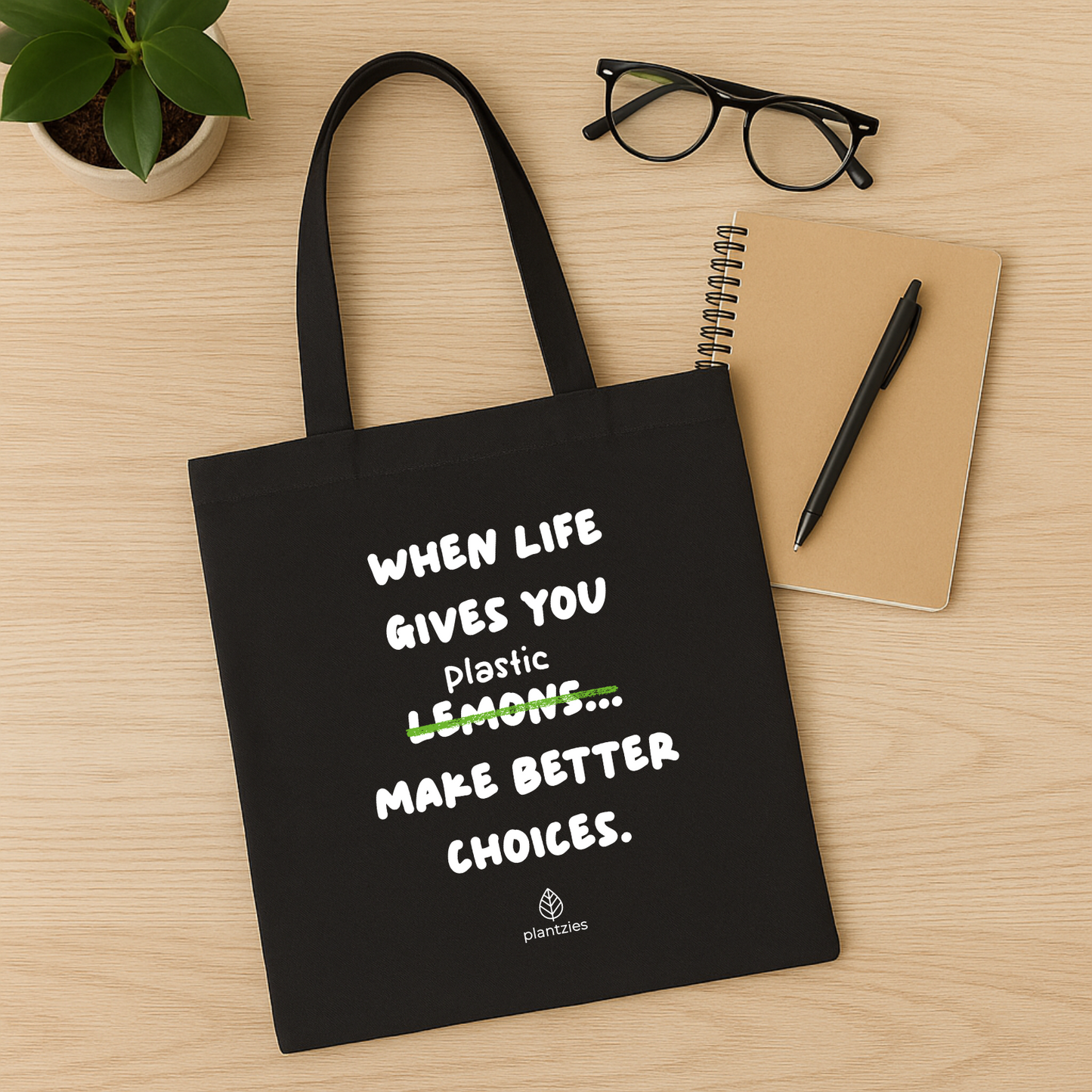 Inspirational Black Woven Tote Bag