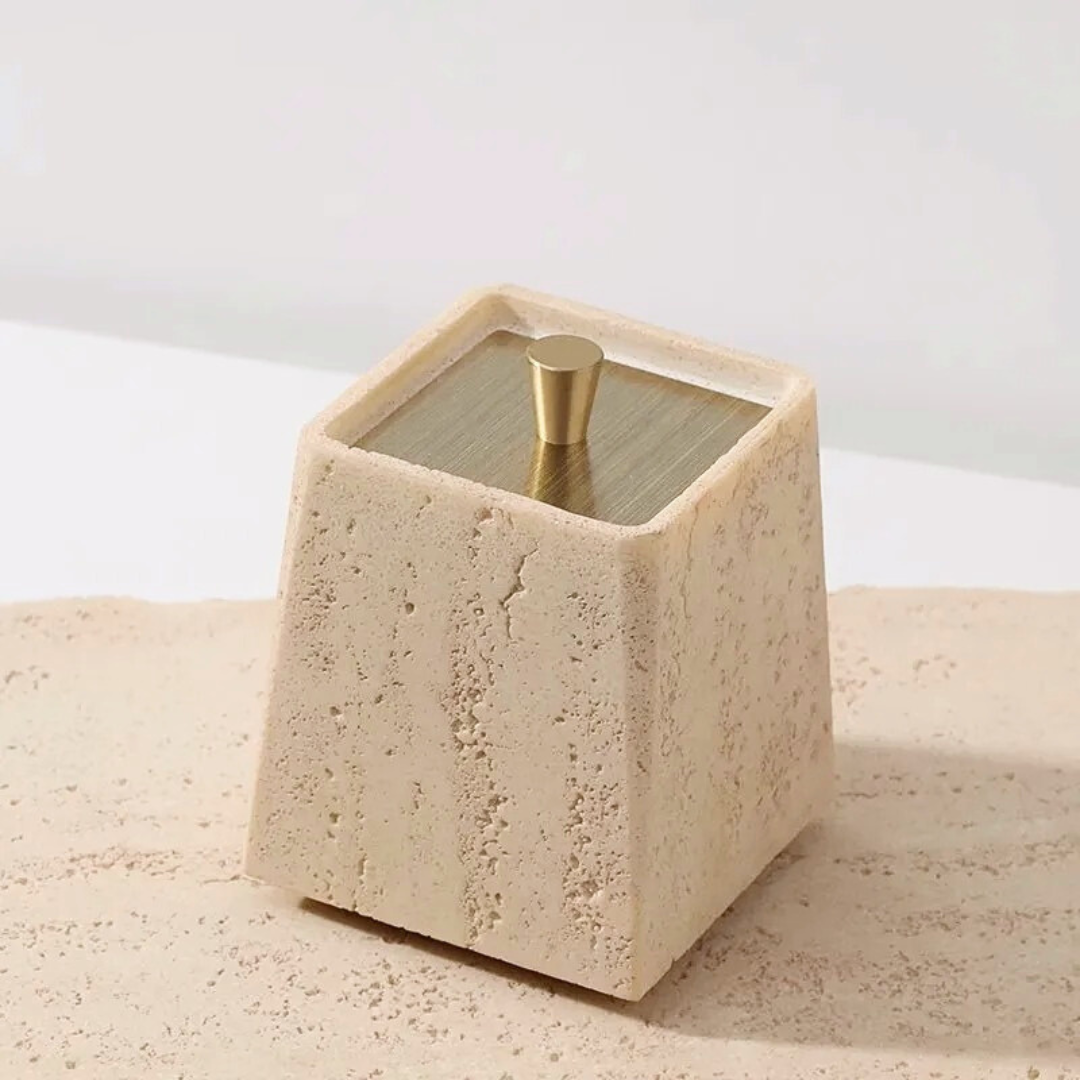 Roman Stone Storage Box with Metal Lid