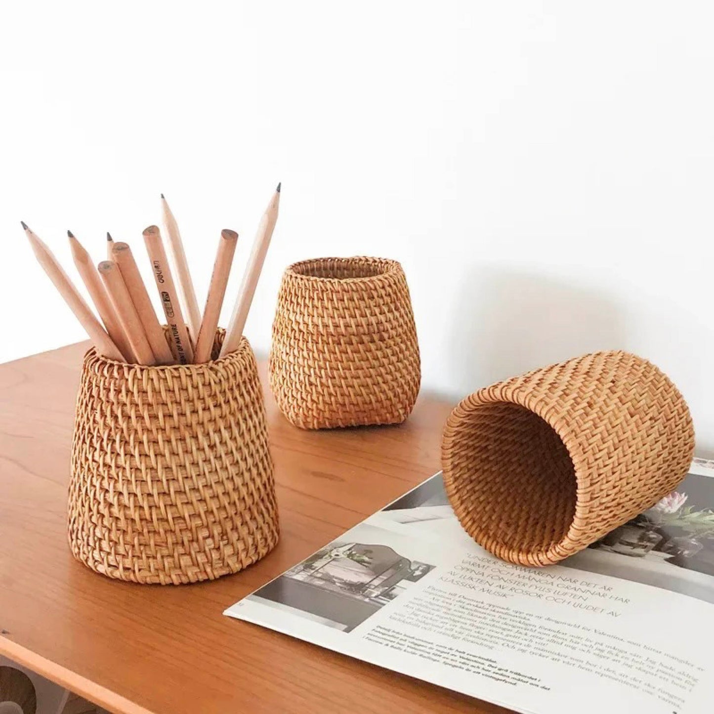 Handwoven Rattan Pencil Holder