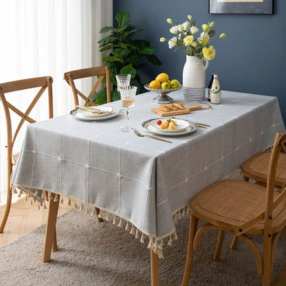 Checkered Cotton Linen Tablecloth