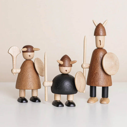 Wood Carved Viking Figurines Set