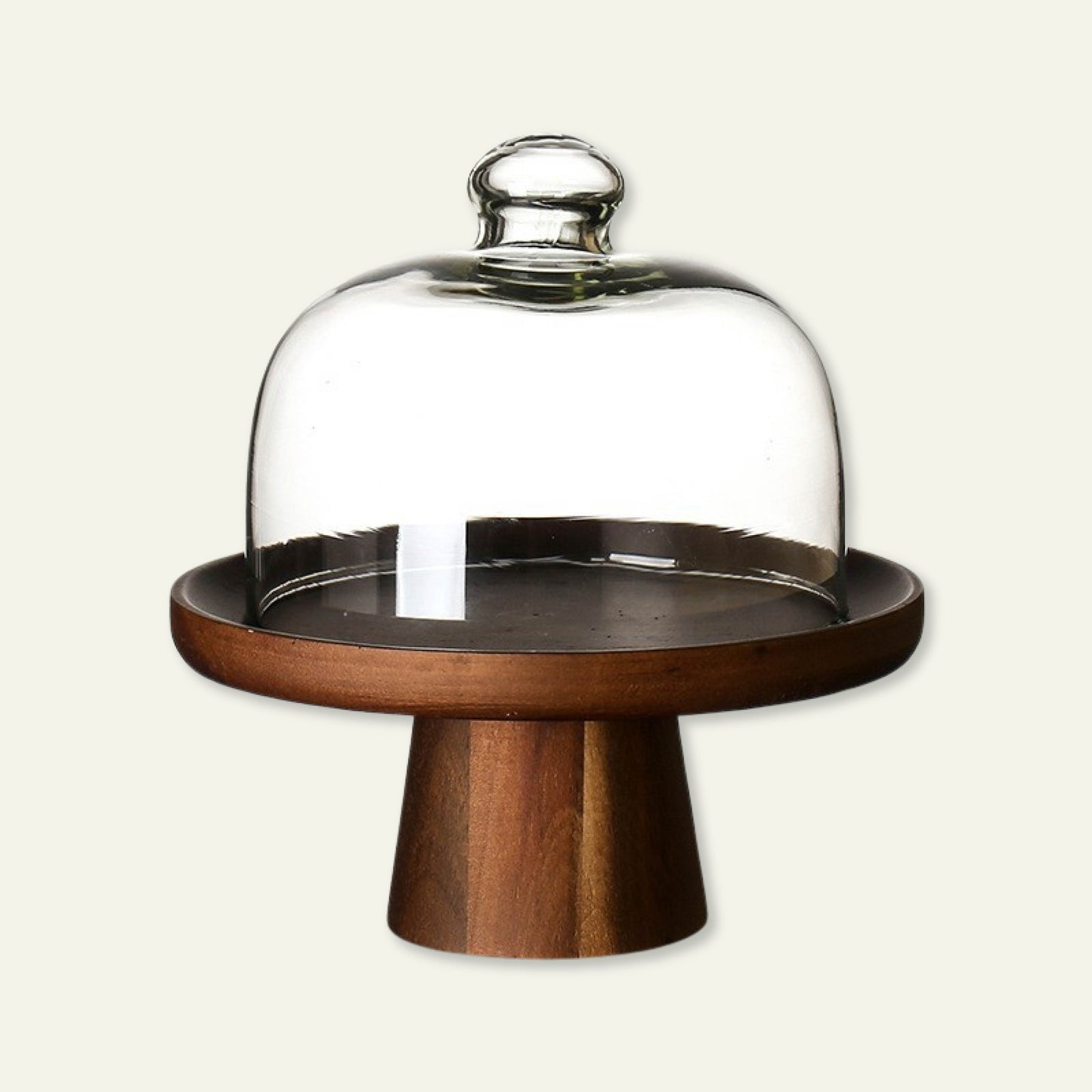 Wooden Cake Stand with Glass Dome