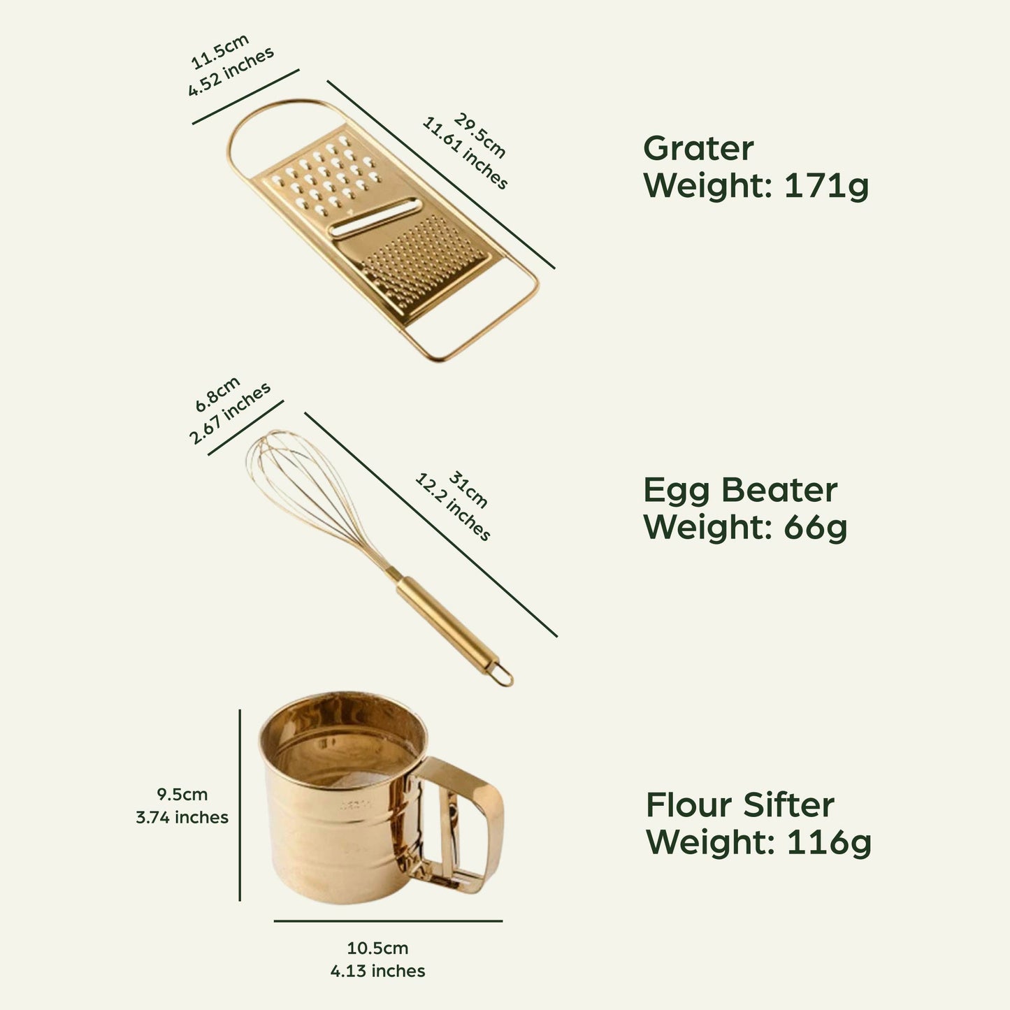 Egg Beater, Flour Sifter, and Grater Set