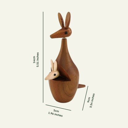 Wooden Kangaroo Decor with Baby Kangaroo