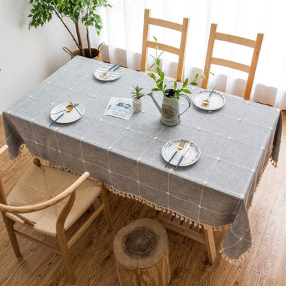 Checkered Cotton Linen Tablecloth