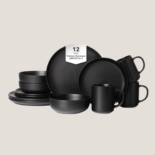 12 Piece Matte Black Porcelain Dinnerware