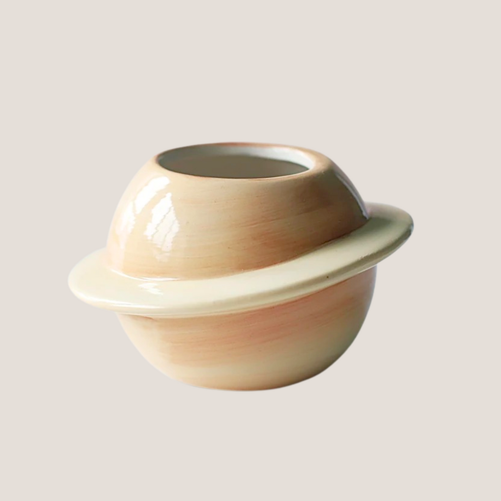 Ceramic Planet Planter with Wooden Stand
