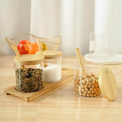 Glass Spice Jar with Bamboo Lid and Spoon