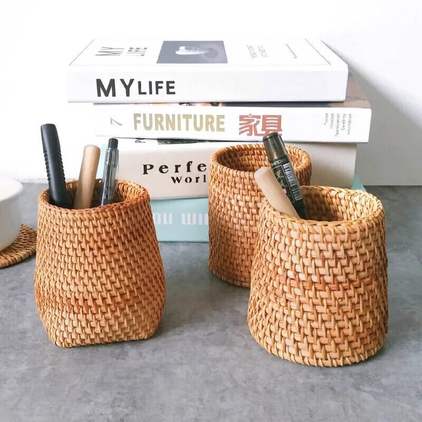 Handwoven Rattan Pencil Holder