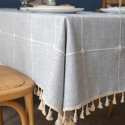 Checkered Cotton Linen Tablecloth