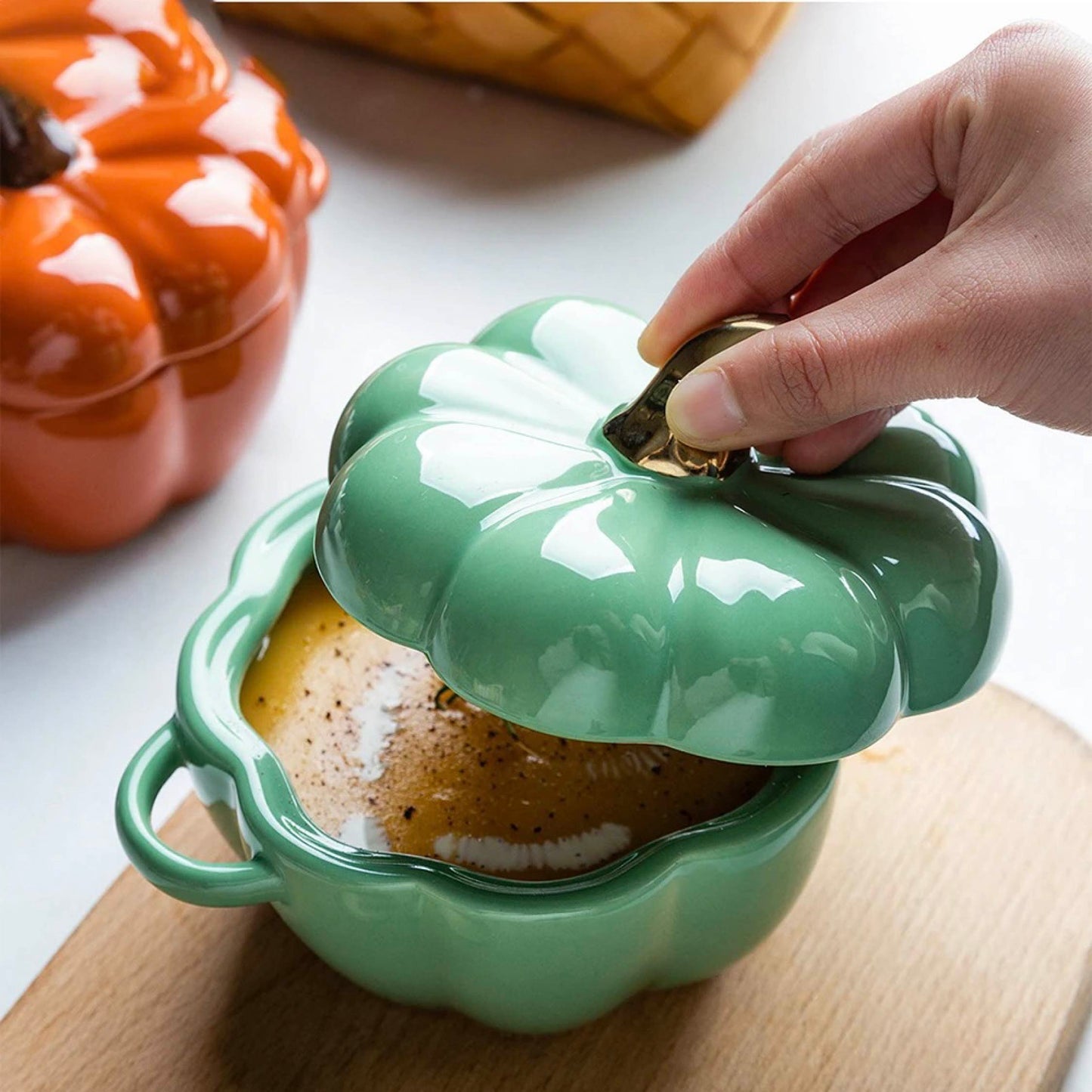 Ceramic Pumpkin Bowl with Lid