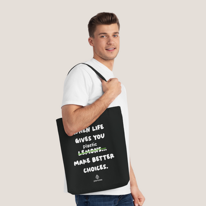 Inspirational Black Woven Tote Bag