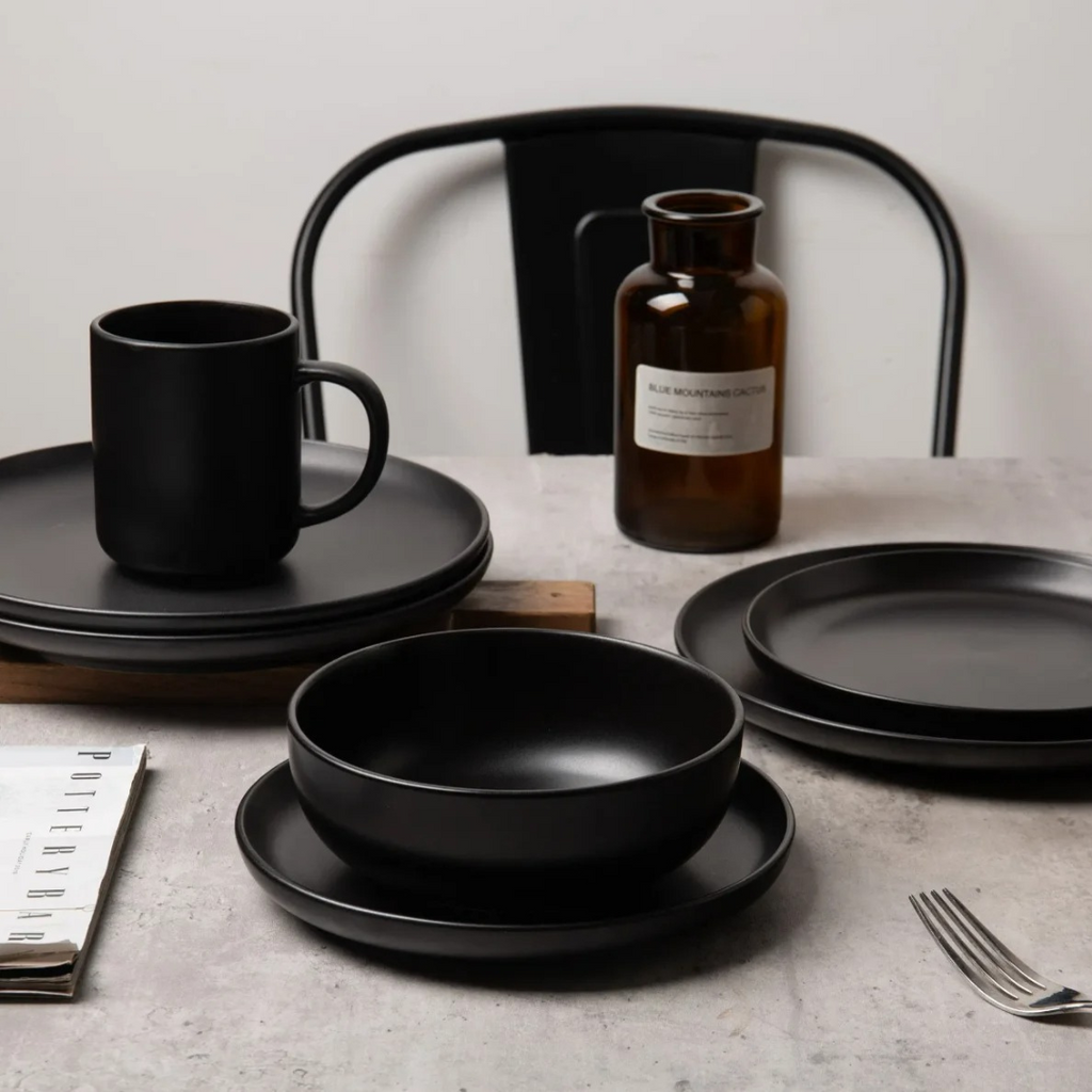 12 Piece Matte Black Porcelain Dinnerware