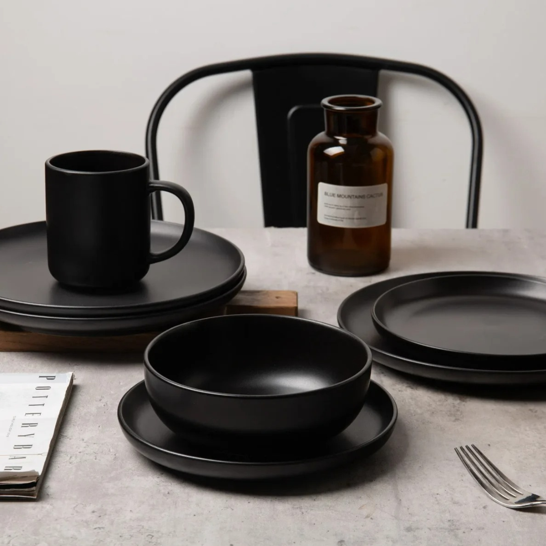 12 Piece Matte Black Porcelain Dinnerware