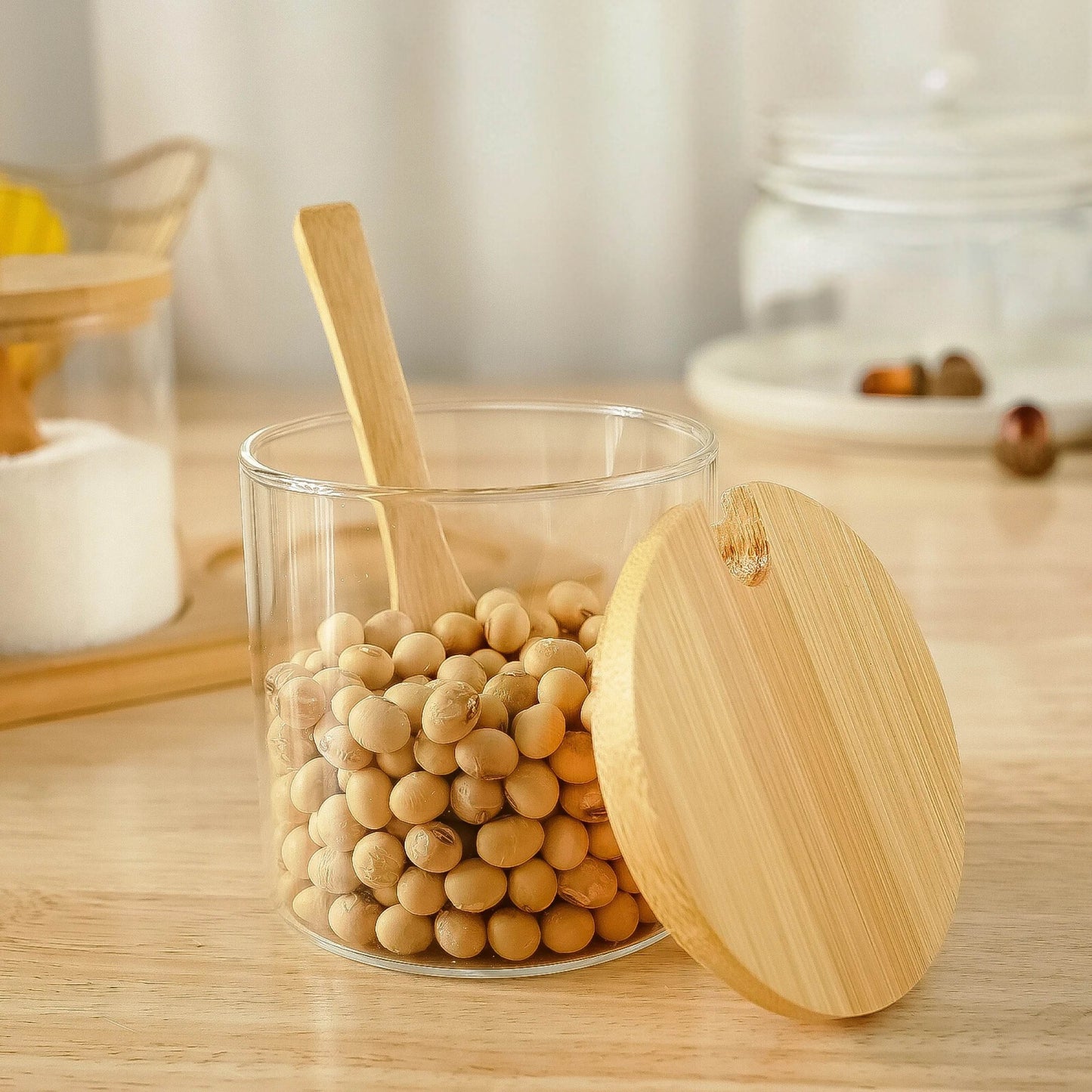 Glass Spice Jar with Bamboo Lid and Spoon