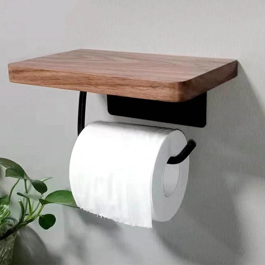 Toilet Paper Holder with Wooden Shelf