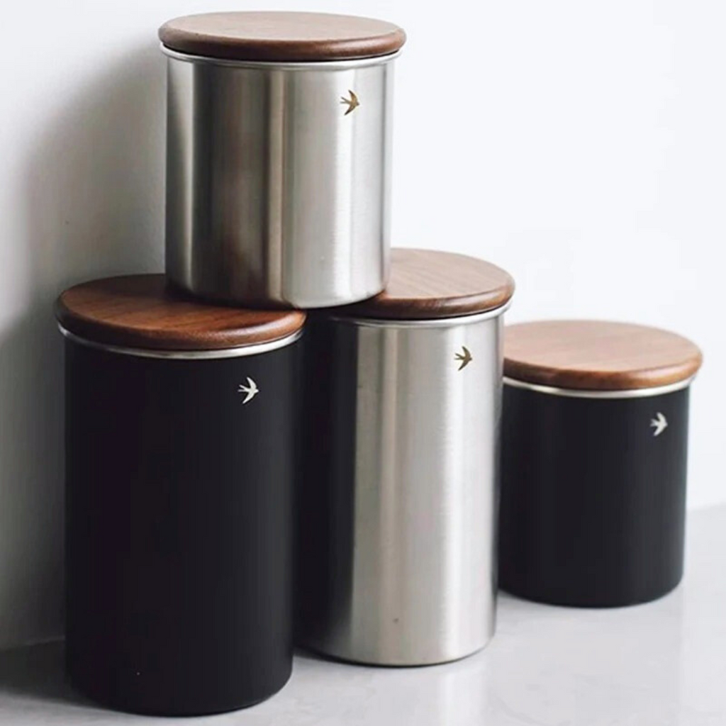 Stainless Steel Coffee Canister with Wooden Lid