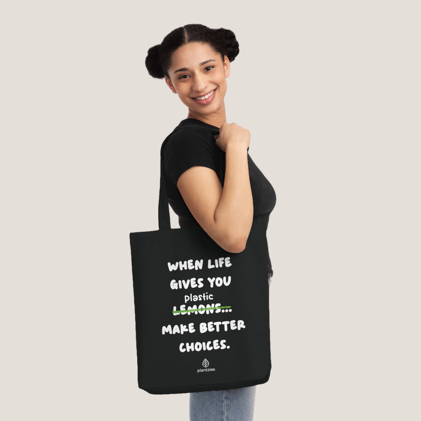 Inspirational Black Woven Tote Bag