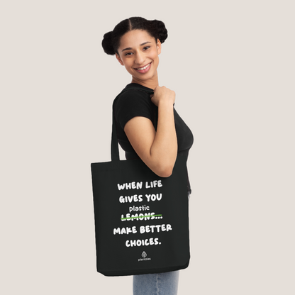 Inspirational Black Woven Tote Bag