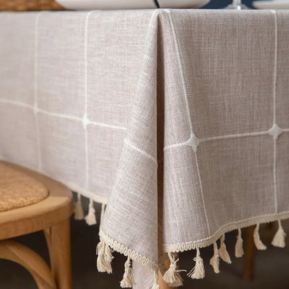 Checkered Cotton Linen Tablecloth