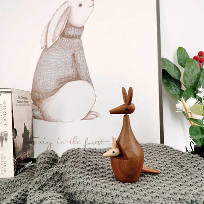 Wooden Kangaroo Decor with Baby Kangaroo