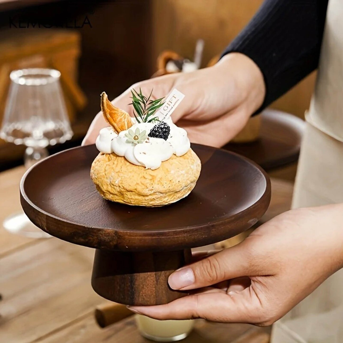 Wooden Cake Stand with Glass Dome