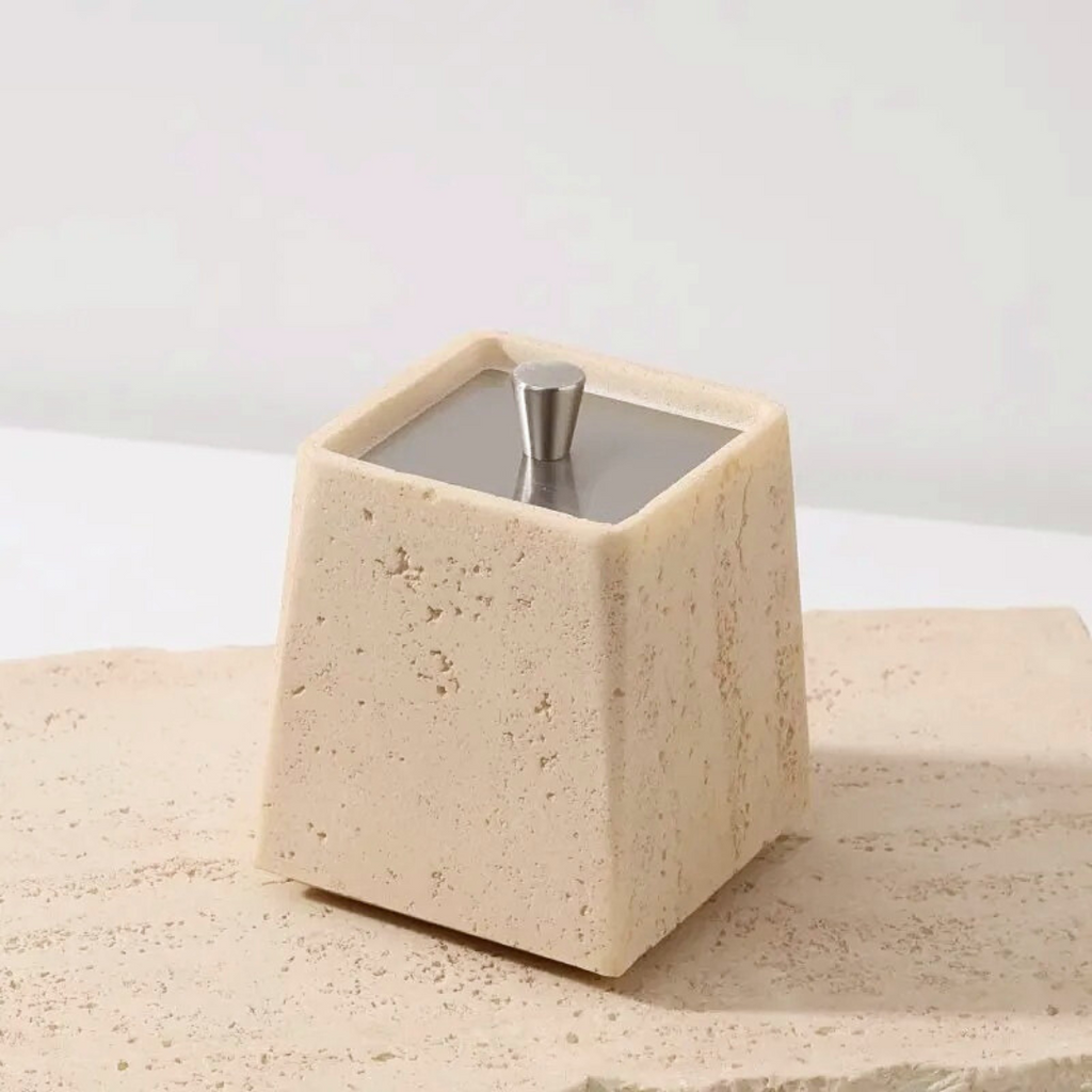 Roman Stone Storage Box with Metal Lid