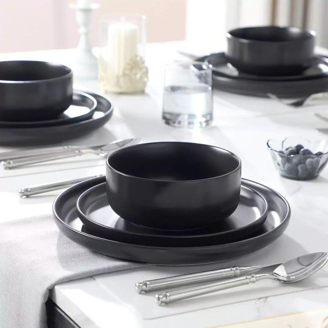 12 Piece Matte Black Porcelain Dinnerware