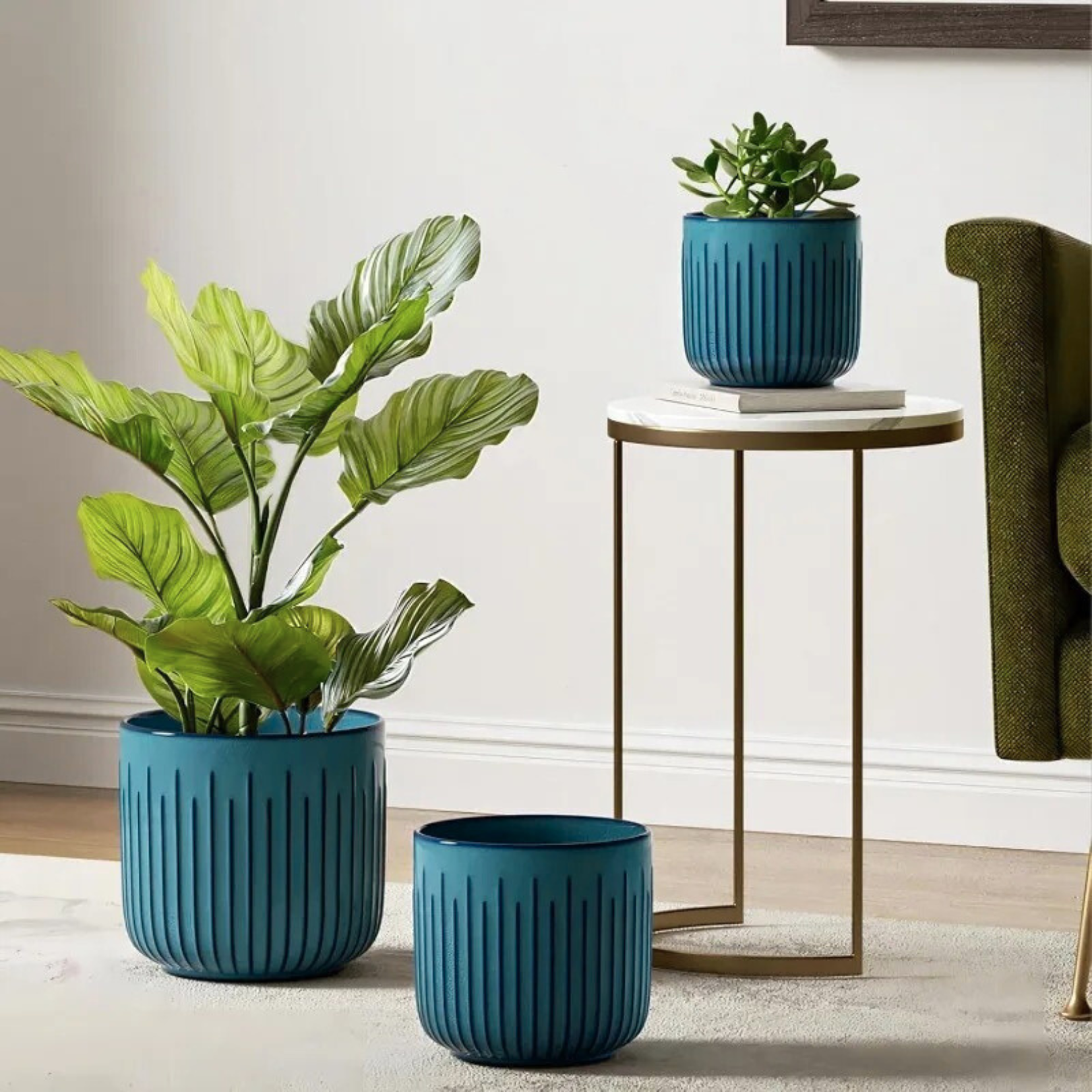 Set of 3 Embossed Ceramic Planters