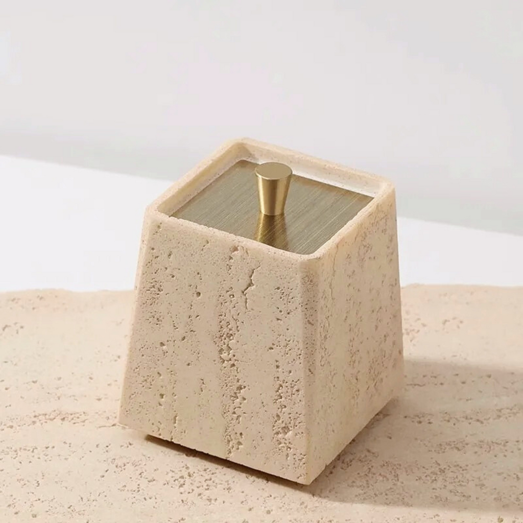 Roman Stone Storage Box with Metal Lid