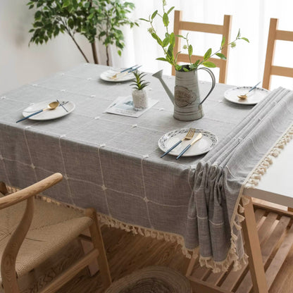 Checkered Cotton Linen Tablecloth