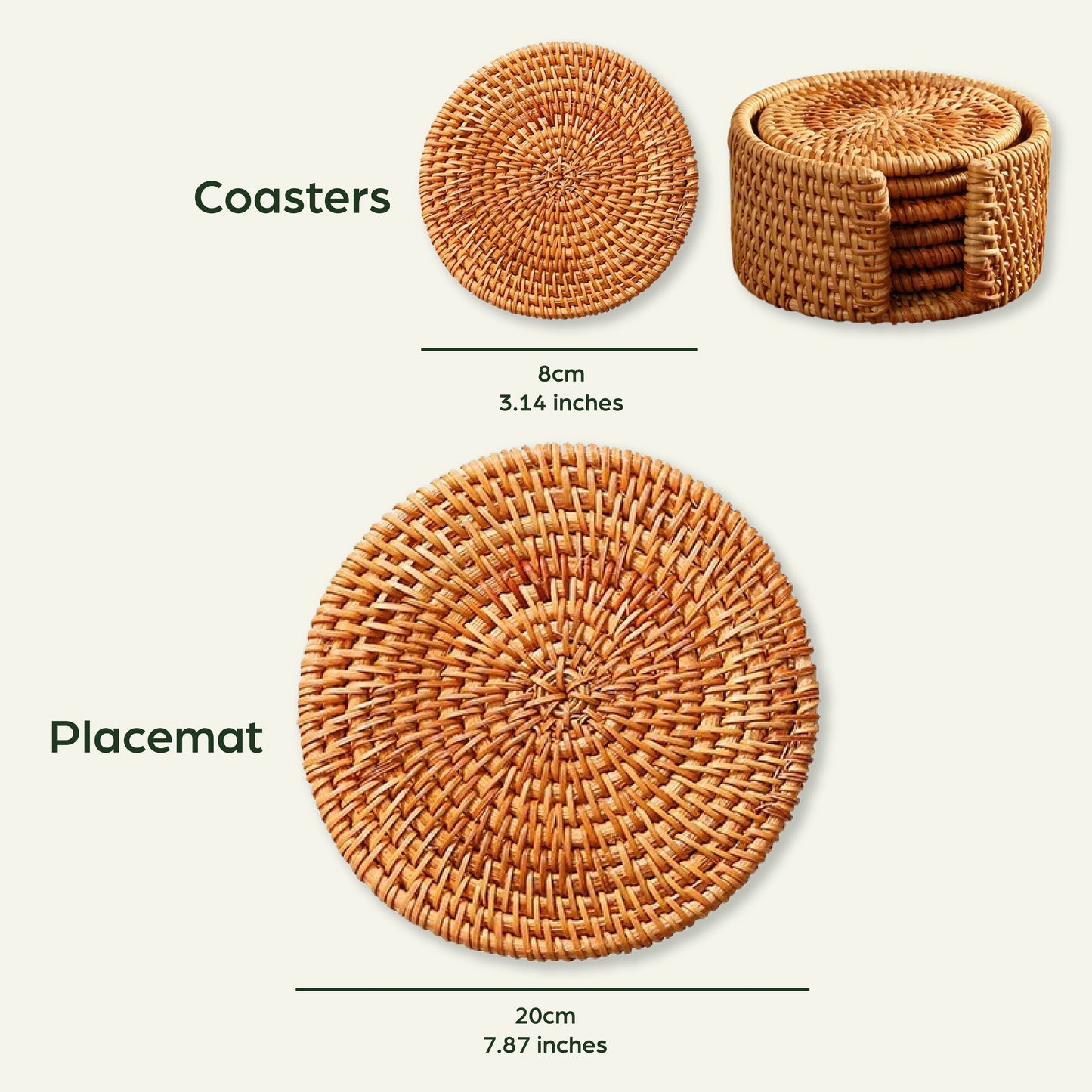 Rattan Coasters and Placemat