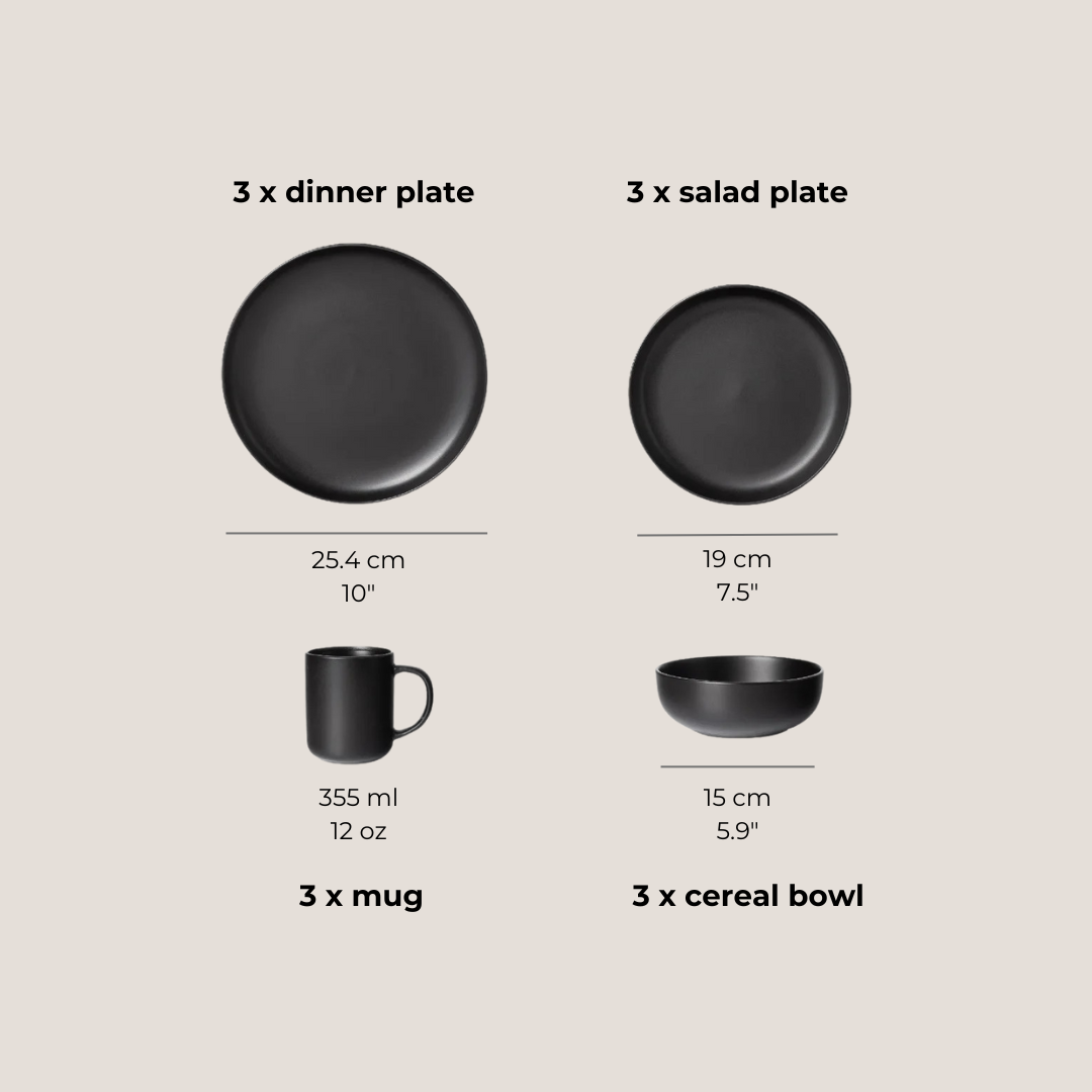 12 Piece Matte Black Porcelain Dinnerware
