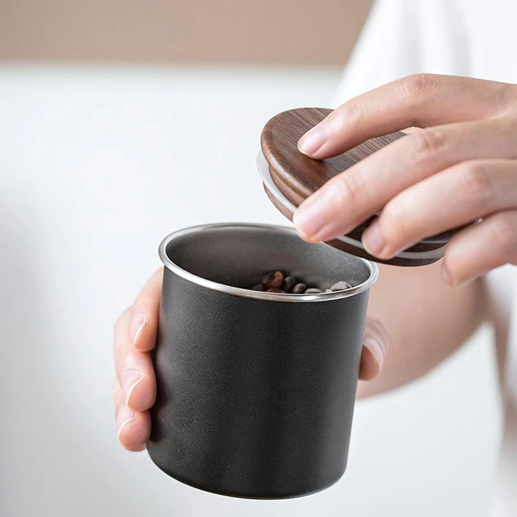 Stainless Steel Coffee Canister with Wooden Lid