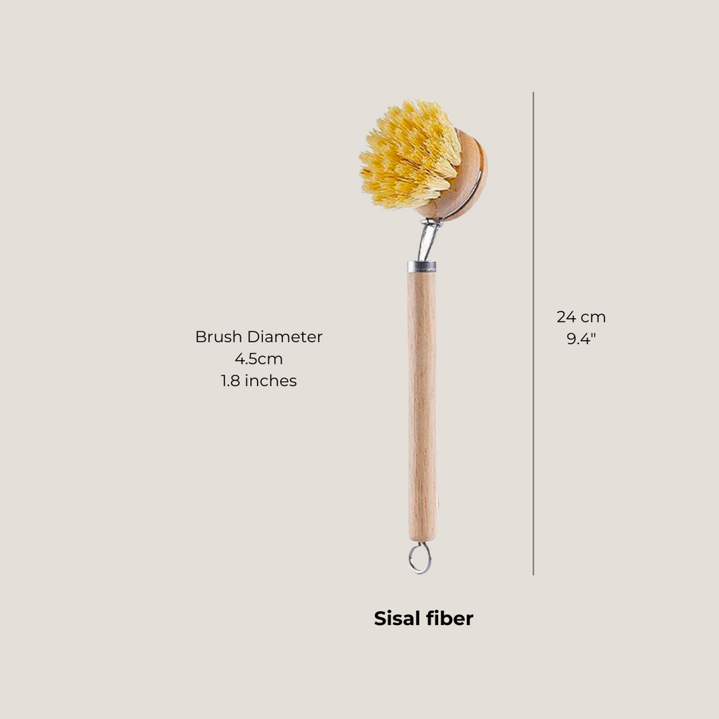Sisal fiber brush shown with measurement for length and width