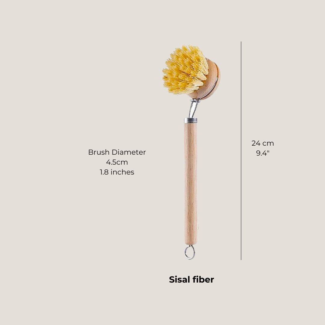 Sisal fiber brush shown with measurement for length and width