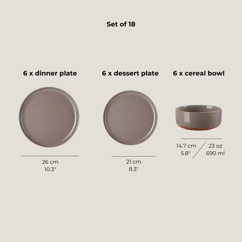 Labeled measurements including dinner plates, side plates, and bowls