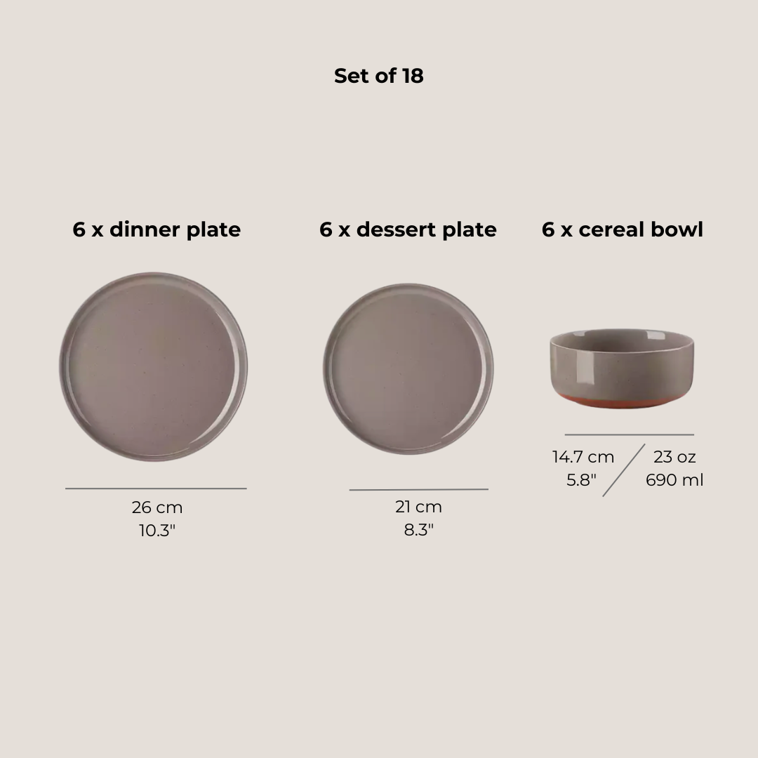 Labeled measurements including dinner plates, side plates, and bowls