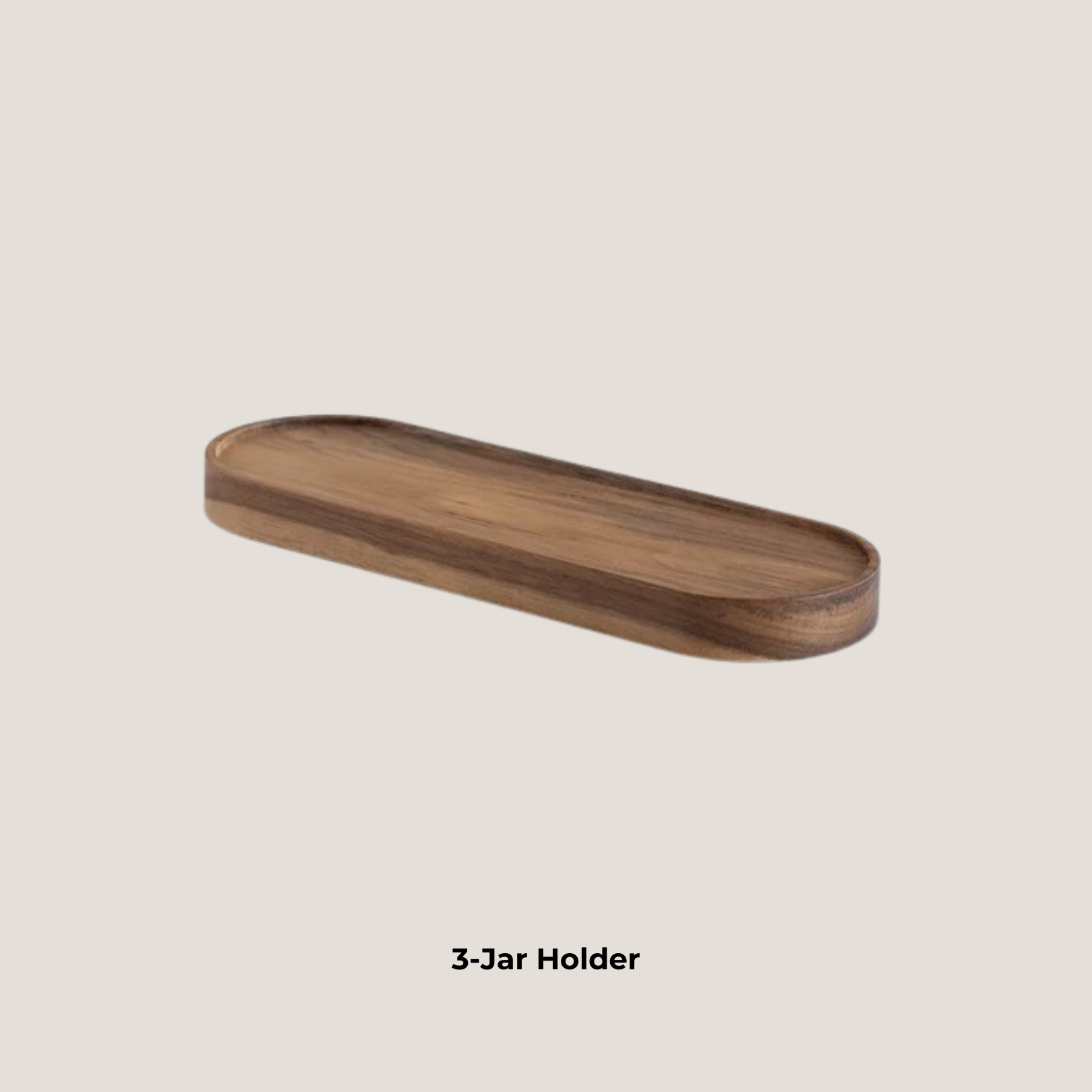 Empty wooden holder designed to fit three ceramic jars