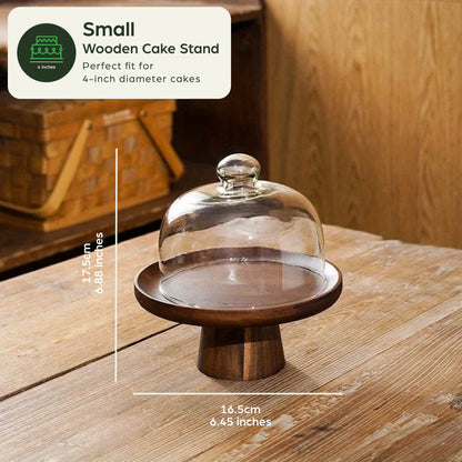 Wooden Cake Stand with Glass Dome